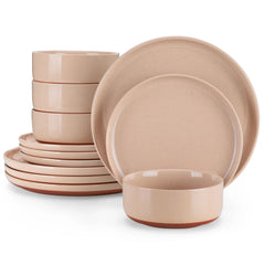 Stoneware Dinnerware Set - MALACASA Curved Edge 12 - Piece Elegant Tableware Collection - Hurbane Home