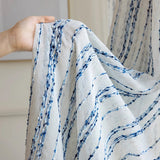 Striped Linen Curtains – Blue and White Semi Sheer Window Panels - Hurbane Home