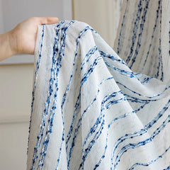 Striped Linen Curtains – Blue and White Semi Sheer Window Panels - Hurbane Home