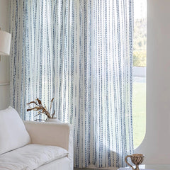 Striped Linen Curtains – Blue and White Semi Sheer Window Panels - Hurbane Home