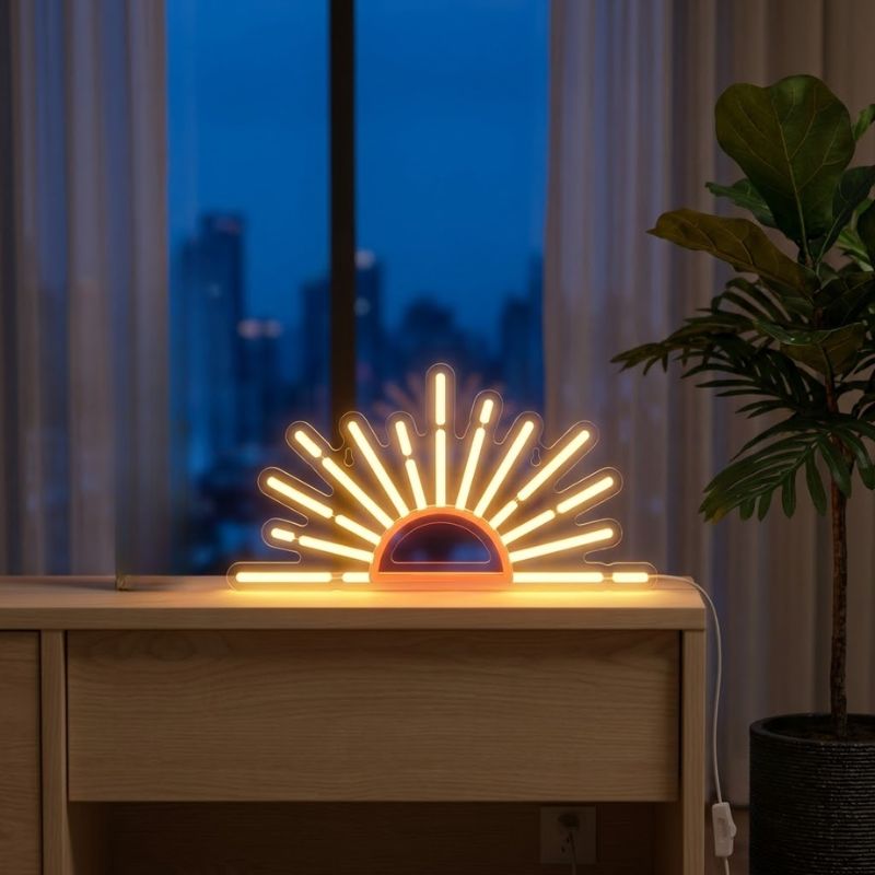 Orange Rising Sun Neon Bedroom Wall Light