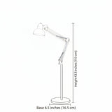 Line drawing giving 43.3 inch height and 6.5 inch base diameter for the floor lamp