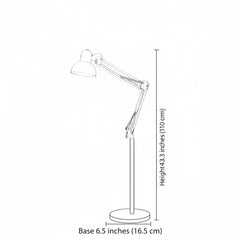 Line drawing giving 43.3 inch height and 6.5 inch base diameter for the floor lamp