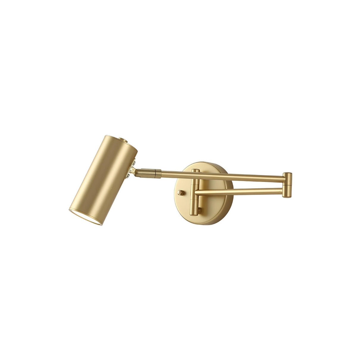 Gold swing arm sconce folded flat on a plain pale wall