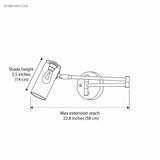 Line drawing of the swing arm sconce with a 22.8 in extension label