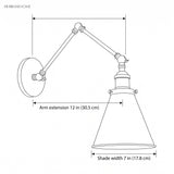 Line drawing of the sconce, 12 in arm extension and 7 in shade width
