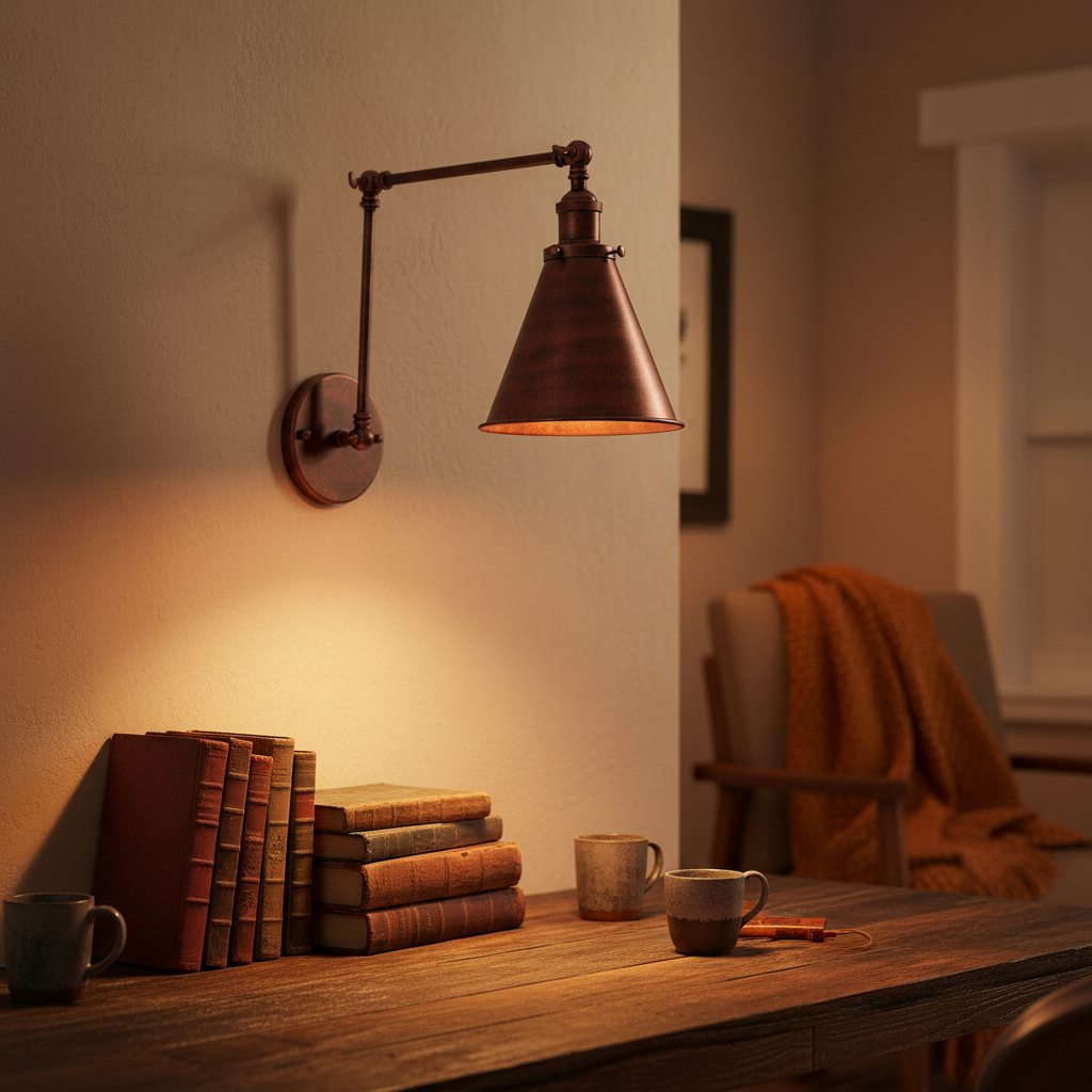 Swing Arm Wall Sconce Iron Cone Shade for Bedside Reading