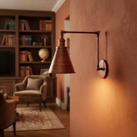 Swing Arm Wall Sconce Iron Cone Shade for Bedside Reading
