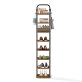 8 Tier Vertical Shoe Rack – Tall Narrow Organizer with Hooks.