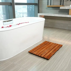 Teak Bath Mat Inside Shower - Large Non - Slip Wooden Floor Mat for Spa - Wooden Bath Mat - Hurbane Home