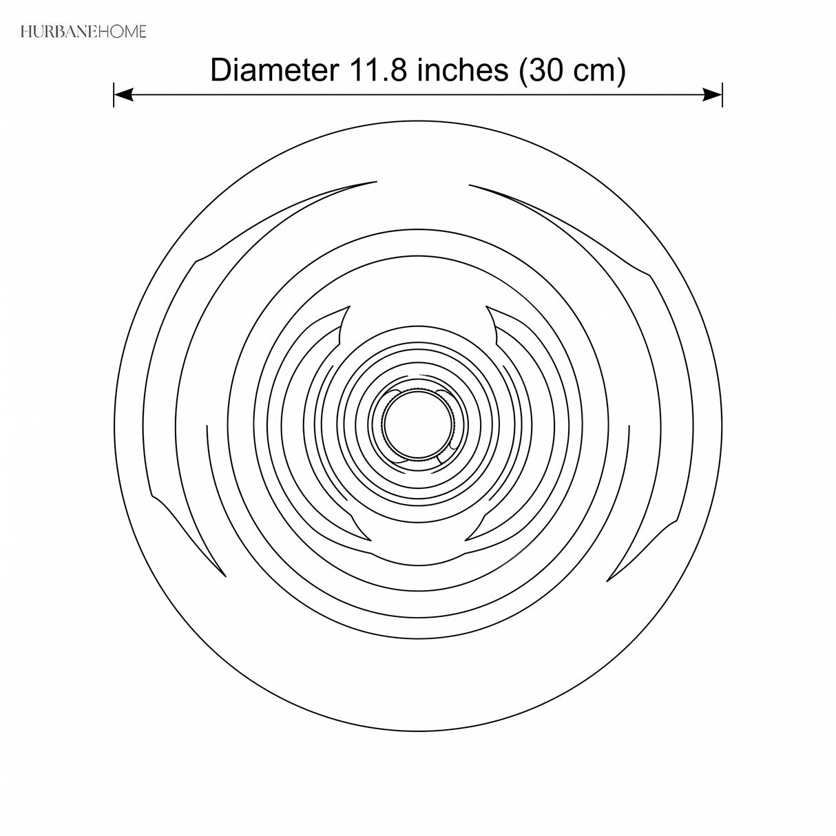 Line drawing of round donut glass wall light showing 11.8 inch (30 cm) diameter
