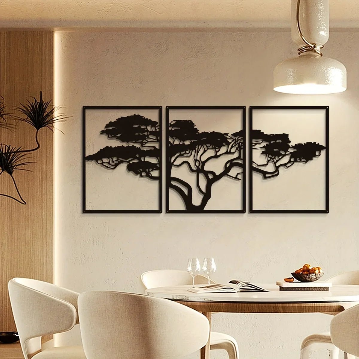Three Piece Tree Wall Art - Tree of Life Black Metal Wall Set - Hurbane Home