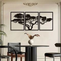 Three Piece Tree Wall Art - Tree of Life Black Metal Wall Set - Hurbane Home