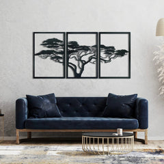 Three Piece Tree Wall Art - Tree of Life Black Metal Wall Set - Hurbane Home