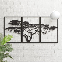 Three Piece Tree Wall Art - Tree of Life Black Metal Wall Set - Hurbane Home