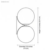 Dimension diagram: double globe wall lamp, height 12 inches, diameter 5.9 inches