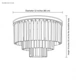 Line drawing of the tiered crystal chandelier showing 32 inch diameter and 18 inch body height