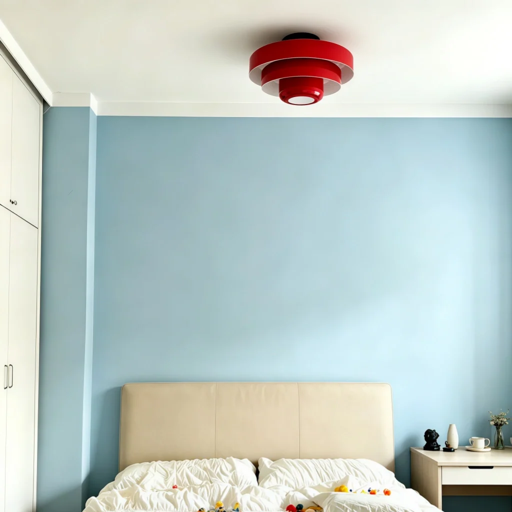 Pink tiered ceiling light shown against a plain white background