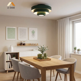 Side profile of the three stepped iron rings on the ceiling light