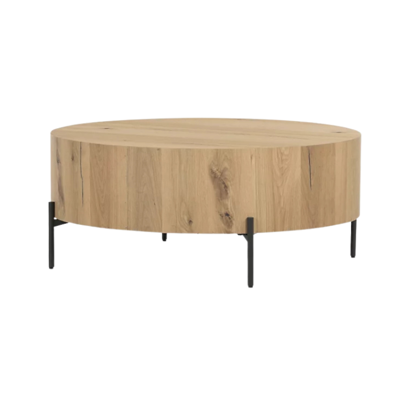 top drum coffee table with gunmetal iron legs