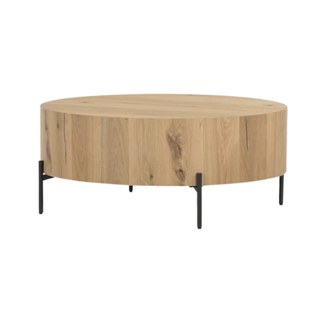 top drum coffee table with gunmetal iron legs