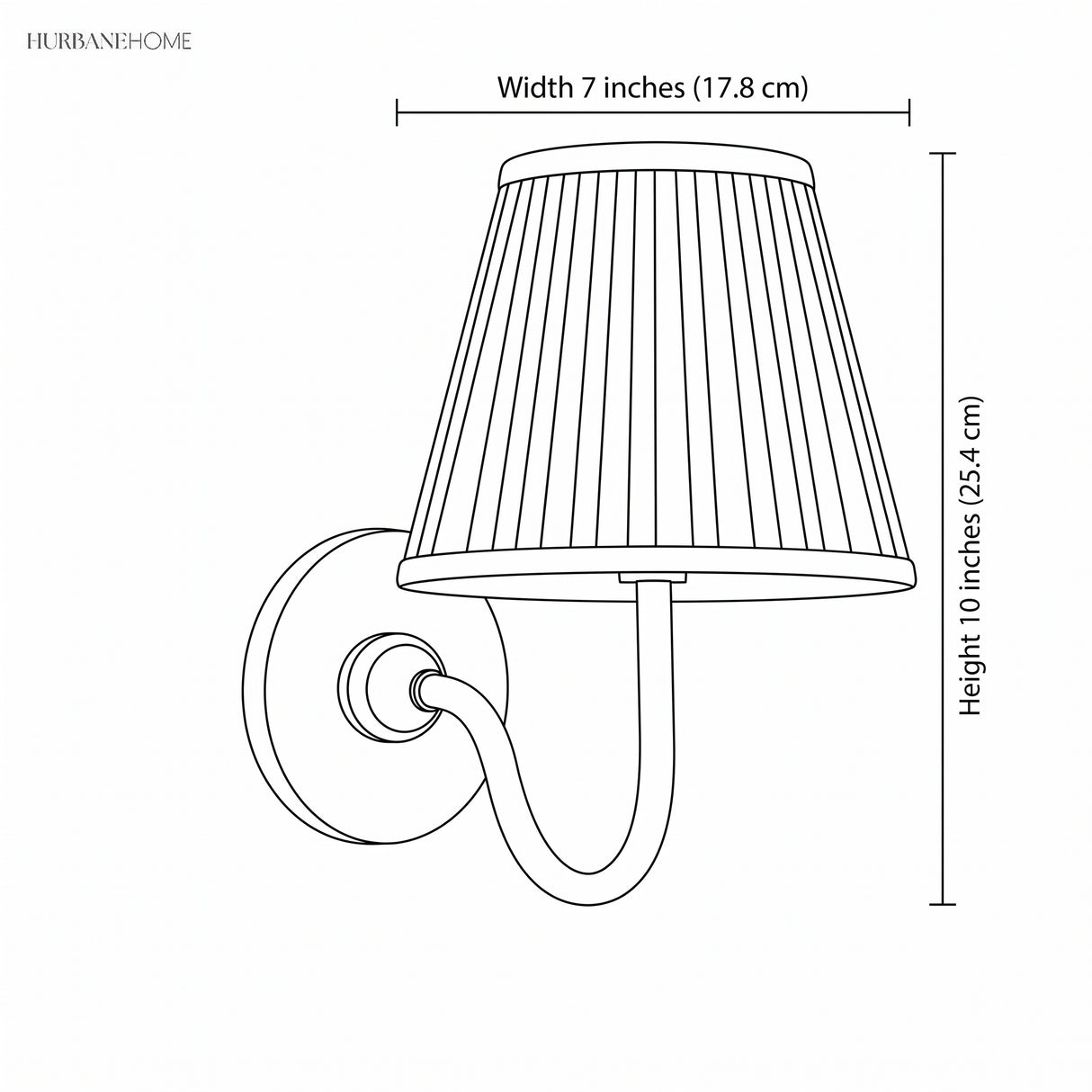 Line drawing showing sconce width 7 inches and height 10 inches