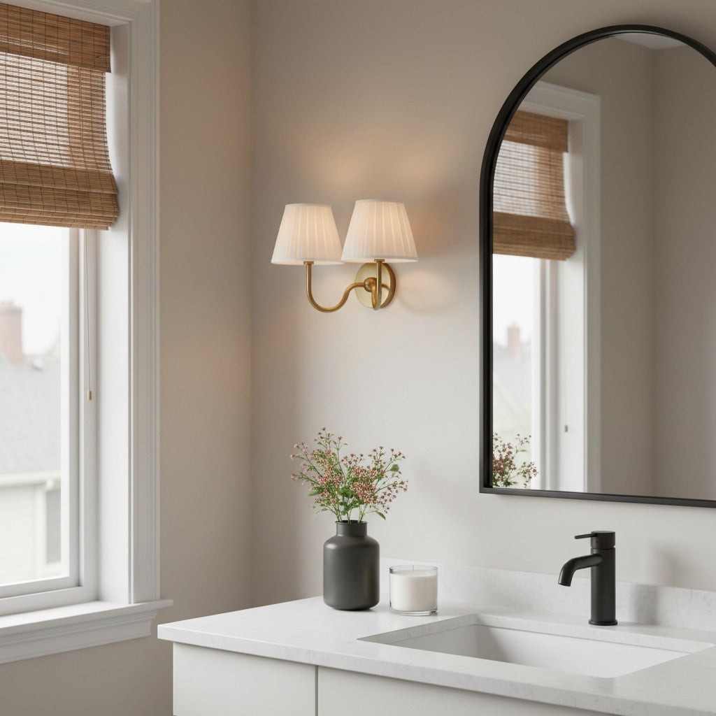Traditional pleated linen shade wall sconce further product image 4