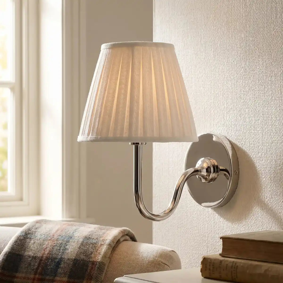 Traditional pleated linen shade wall sconce further product image 10