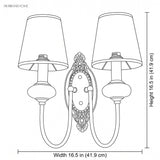Line drawing of the two light sconce, 16.5 in wide and 16.5 in high