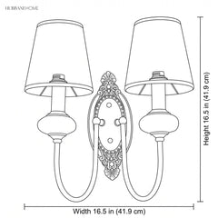 Line drawing of the two light sconce, 16.5 in wide and 16.5 in high