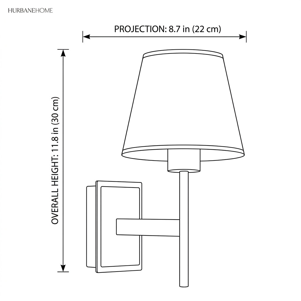 Dimension drawing showing 11.8 inch height and 8.7 inch projection from the wall