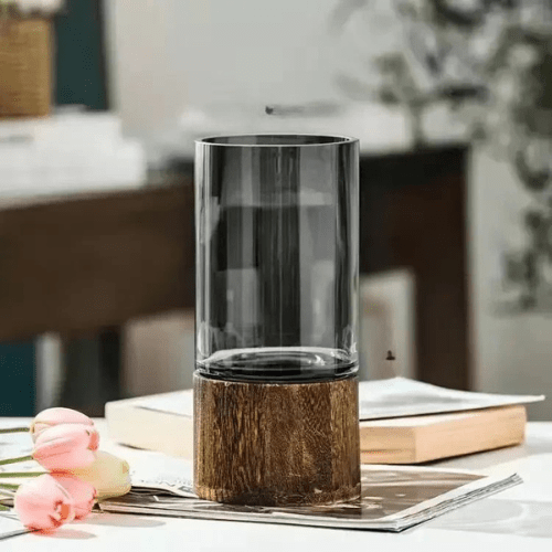 Transparent Glass Vases – European Hydroponic Vase with Wooden Base - Hurbane Home