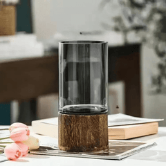 Transparent Glass Vases – European Hydroponic Vase with Wooden Base - Hurbane Home