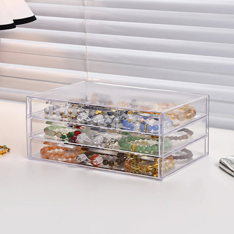 Transparent Jewelry Organizer Box with Stackable Trays for Efficient Storage - Jewelry Organizer Box - Hurbane Home