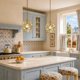 Transparent water ripple glass pendant light with layered petal shade