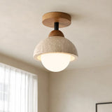 Travertine stone semi flush ceiling light front view