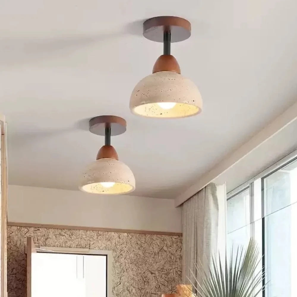 Travertine semi flush ceiling light profile view