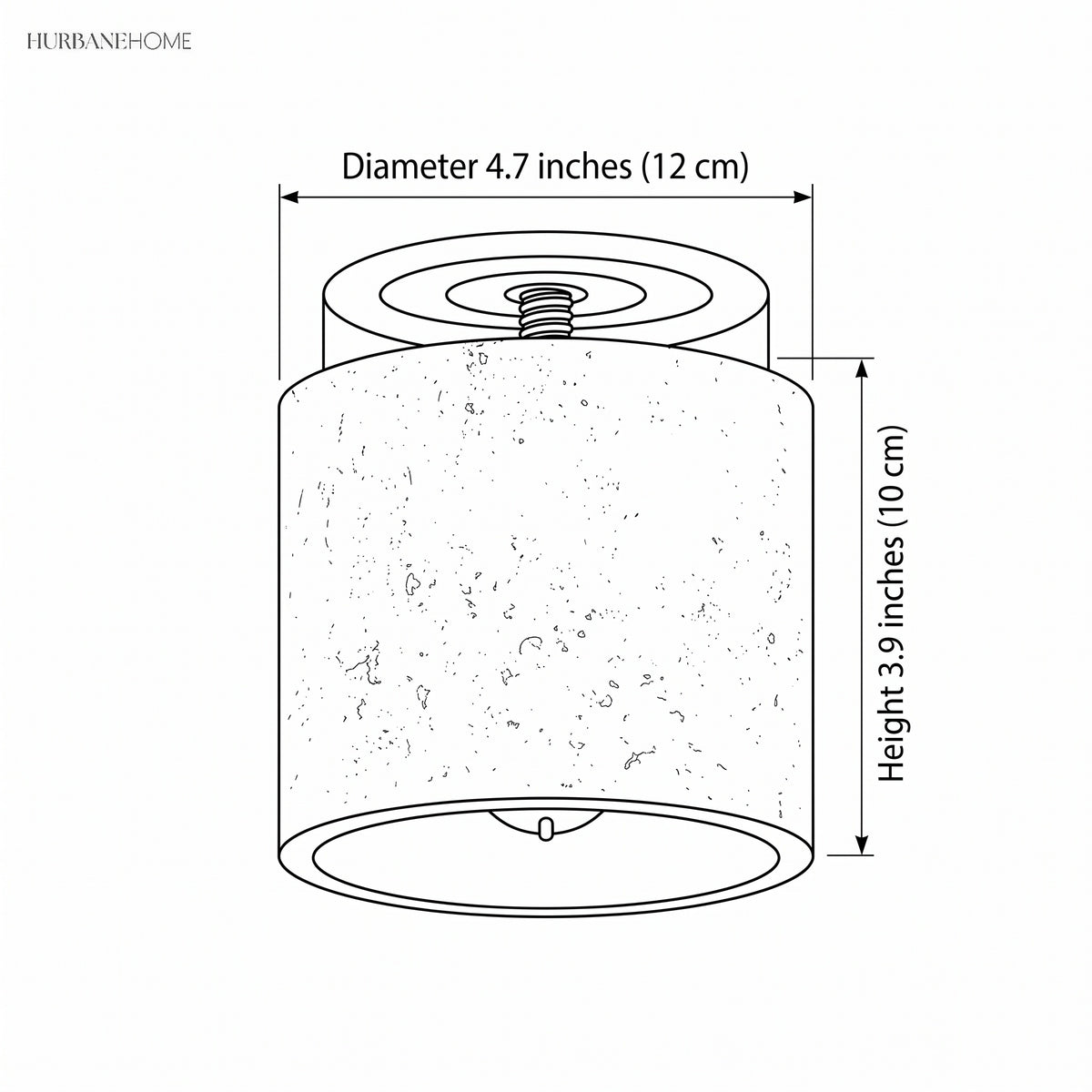 Diagram showing ceiling light diameter 4.7 inches and height 3.9 inches