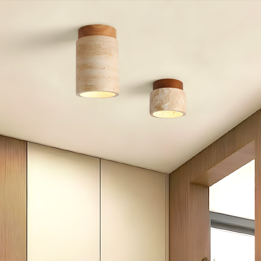 Travertine and wood semi flush ceiling light colour option view 3