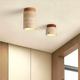 Travertine and wood semi flush ceiling light colour option view 3