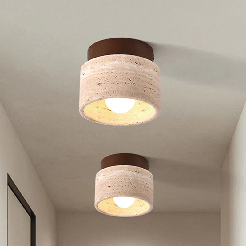 Travertine and wood semi flush ceiling light further product image 4