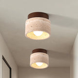 Travertine and wood semi flush ceiling light further product image 4