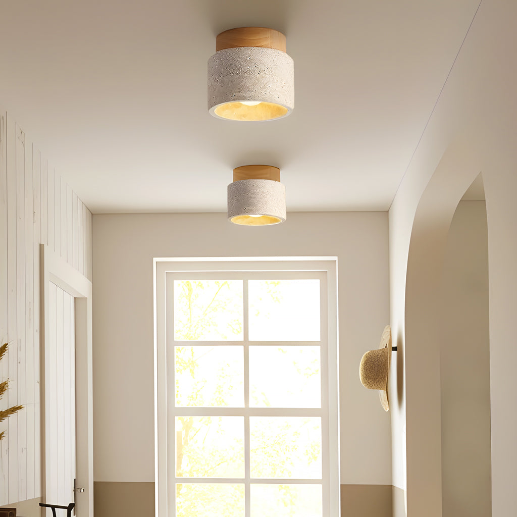 Travertine and wood semi flush ceiling light supplementary product view 5