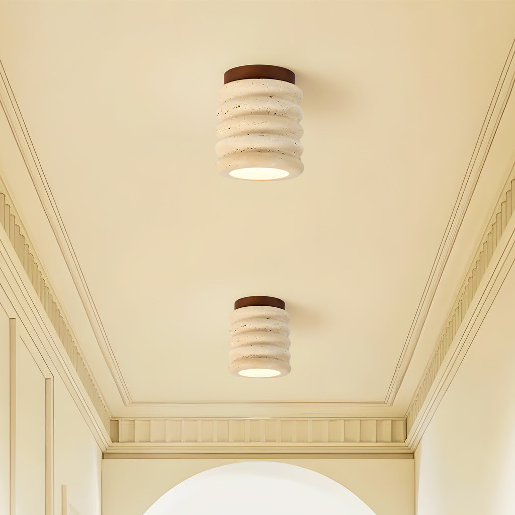 Travertine and wood semi flush ceiling light further product image 10
