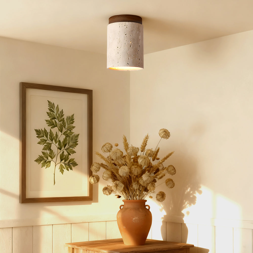 Travertine and wood semi flush ceiling light supplementary product view 11