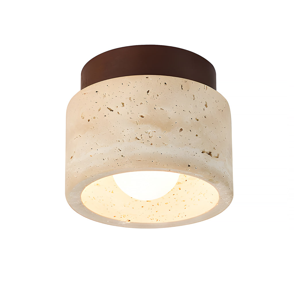 Travertine and wood semi flush ceiling light alternative angle view 19