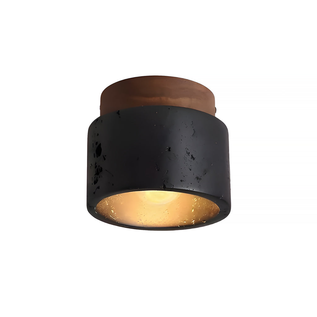 Travertine and wood semi flush ceiling light close detail view 20