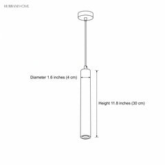 Diagram showing pendant diameter 1.6 inches and height 11.8 inches