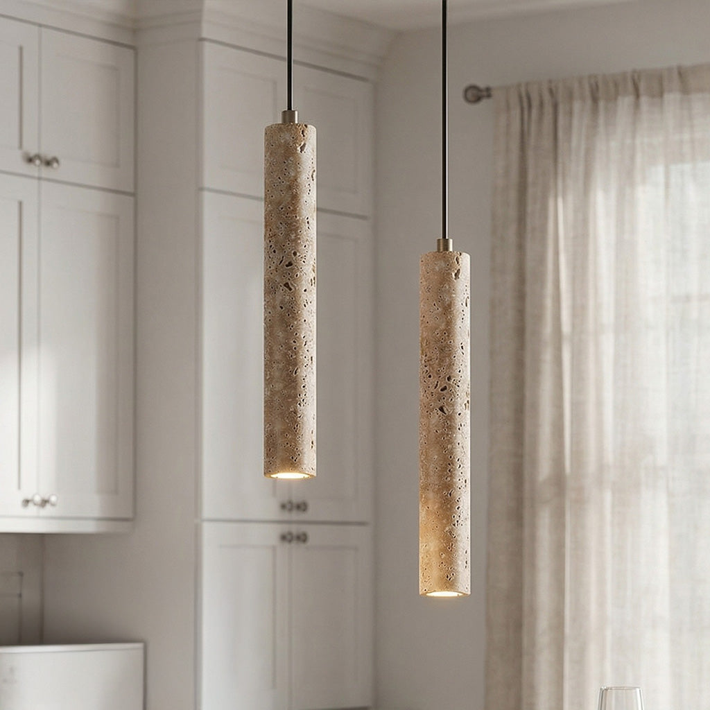 Travertine stone pendant light close detail view 2