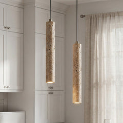 Travertine stone pendant light close detail view 2